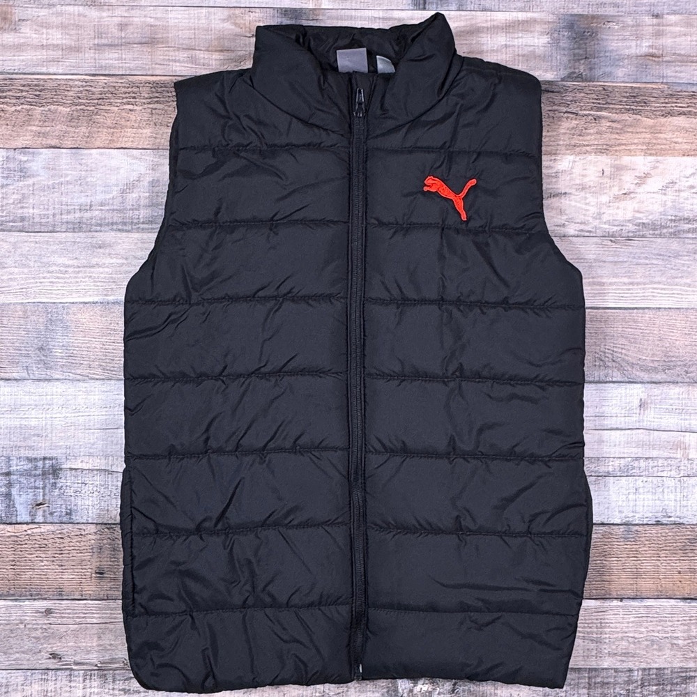 Puma Boys Puffer Vest Black Quilted Full Zip Sleeveless Jacket Med 10-12